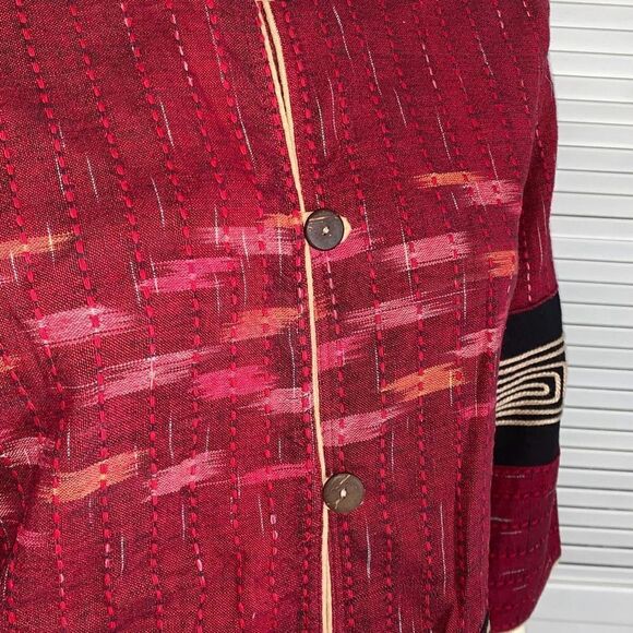 Vintage Tribal Boho Aztec Burgundy Tapestry Jacket Large - Picture 3 of 12